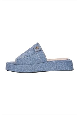 Denim Platform Square Toe Flats Slippers