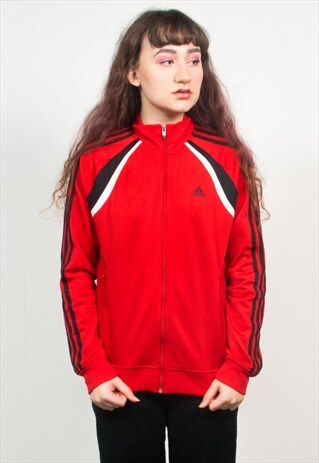 ADIDAS 90'S RED & BLACK STRIPED TRACKSUIT JACKET