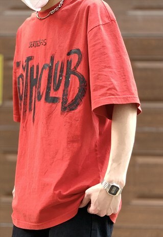 RED GRAPHIC COTTON OVERSIZED T SHIRT TEE