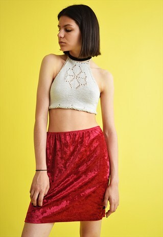 90'S RETRO HIGH WAISTED CRUSHED VELVET MINI PARTY SKIRT