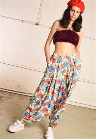 80'S RETRO FLORAL HIGHWAISTED FESTIVAL WIDE-LEG TROUSERS