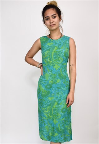 VINTAGE 90'S BLUE & GREEN PAISLEY MIDI DRESS
