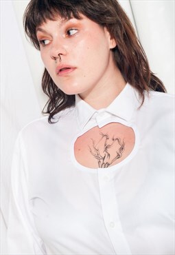 Vintage Shirt Y2K Reworked Cut-out Unisex White Top
