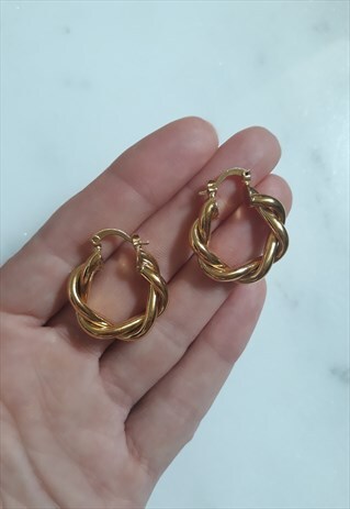 VINTAGE TWISTED 24K GOLD PLATED HOOPS