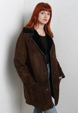 Vintage Suede Leather Sherpa Lined Jacket Brown