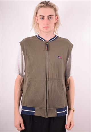 TOMMY HILFIGER MENS VINTAGE GILET LARGE KHAKI 90S