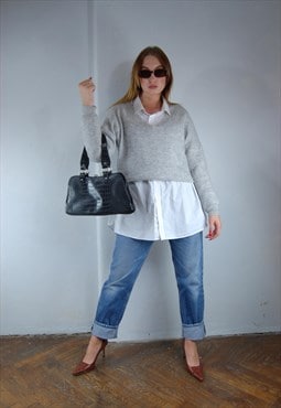 Vintage y2k tailored crochet baggy short jumper light grey