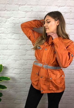 VINTAGE 90S BELSTAFF BIKER JACKET ORANGE UK 12