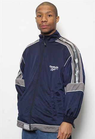 VINTAGE REEBOK LOGO TRACK TOP JACKET BLUE