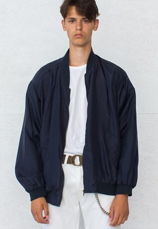 VINTAGE DARK BLUE BCO BOMBER SILK JACKET