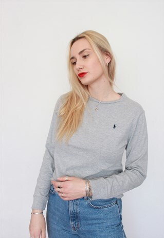 VINTAGE 90S POLO RALPH LAUREN GREY LONG SLEEVE T-SHIRT