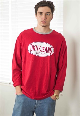 VINTAGE DKNY JEANS LOGO T-SHIRT LOGO 90S L 10.7