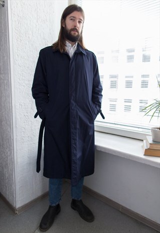 VINTAGE 80'S NAVY/BLACK BELTED TRENCH STYLE COAT
