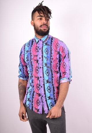 WRANGLER MENS VINTAGE CRAZY PRINT SHIRT MEDIUM MULTI 90'S