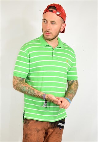 VINTAGE POLO RALPH LAUREN GREEN WHITE LOGO POLO T-SHIRT