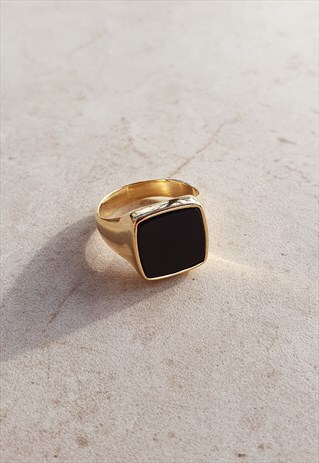 RAY SIGNET OBSIDIAN & GOLD VERMEIL RING