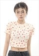 FLORAL CROP TOP FLOWER PRINT T-SHIRT PREPPY TOP IN CREAM