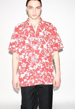 Vintage 90s tropic print summer shirt in red