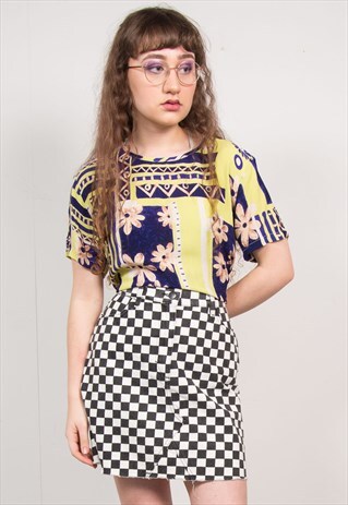 VINTAGE 90'S GREEN & PURPLE ABSTRACT PATTERN TOP