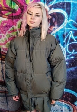 Luminous bomber shiny jacket reflective rave puffer in green