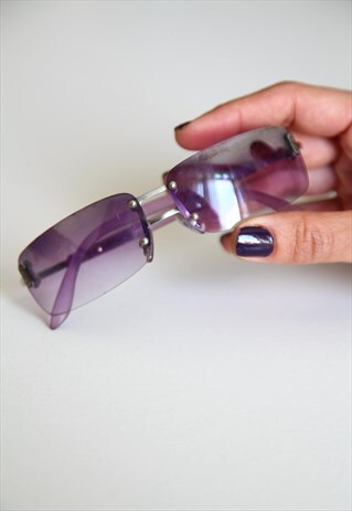 VINTAGE SILVER RIMLESS FRAME, PURPLE LENSES