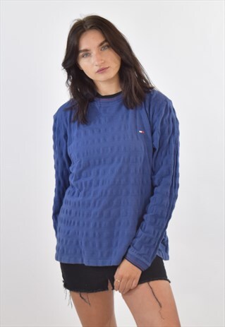 VINTAGE 90S BLUE TOMMY HILFIGER LONG SLEEVE T SHIRT
