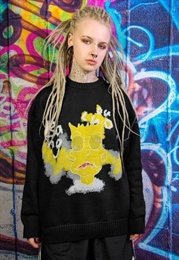 Bart Simpson sweater cartoon jumper graffiti knit top black