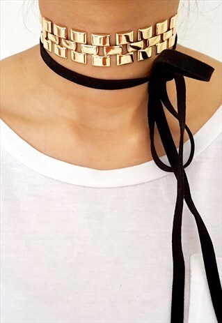 SIMPLE PATTERNED WRAP CHOKER - GOLD