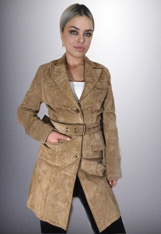 VINTAGE CLASSIC BEIGE LONG SUEDE LEATHER COAT