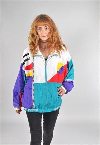 VINTAGE ABSTRACT MULTICOLOUR SILKY BOMBER JACKET