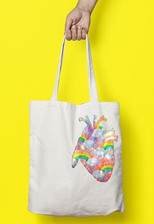 UNICORN RAINBOW HEART NATURAL TOTE BAG