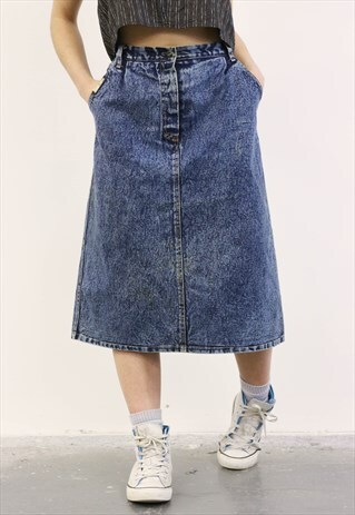 VINTAGE 1990S BLUE DENIM MIDI SKIRT