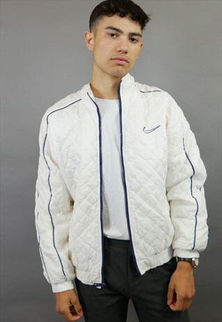 WHITE NIKE QUILTED PUFFER JACKET COAT