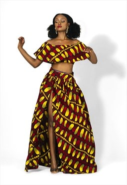 KEHINDE Ankara Maxi Skirt , African Print Gathered Skirt 