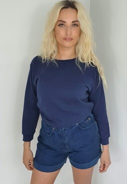 Vintage 80s Plain Navy Sweatshirt Unisex
