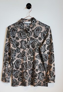 Vintage 80s Paisley Print Boho Long Sleeve Shirt Size 6-8