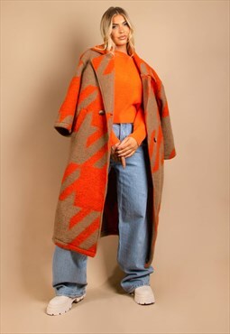 Orange Houndstooth Oversized Coat