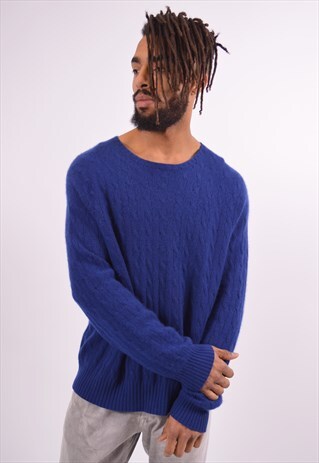 POLO RALPH LAUREN MENS VINTAGE JUMPER SWEATER LARGE BLUE 90S