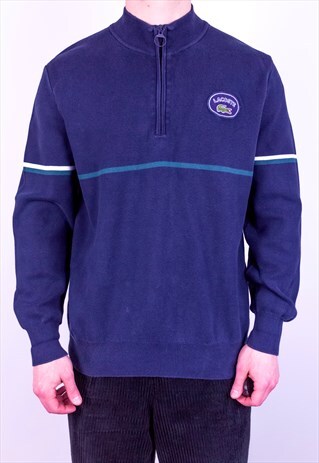 VINTAGE 90S LACOSTE 1/4 ZIP SWEATSHIRT BLUE LARGE