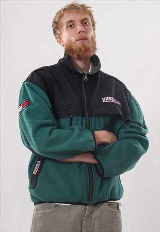 RARE VINTAGE MENS TOMMY HILFIGER PATCH LOGO FLEECE JACKET