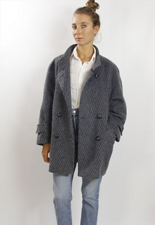 GREY MOHAIR COAT / GREY WOOL COAT / LONG GREY COAT / WINTER