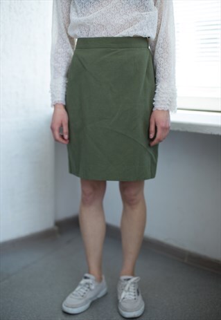 VINTAGE 80'S HIGH WAISTED COTTON SKIRT IN KHAKI