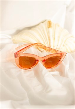 Transparent Orange Rounded Super Cat Eye Sunglasses