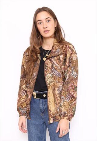 VINTAGE 80S CRAZY PRINT SILK BOMBER JACKET