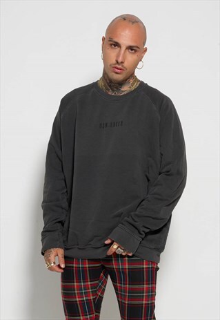 VINTAGE GREY BLACK GOTHIC CREW NECK SWEATSHIRT