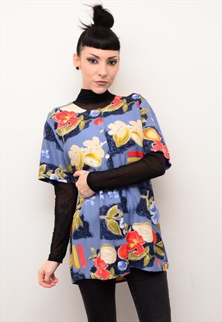 VINTAGE 90'S FLORAL ARTY ABSTRACT PATTERNED OVERSIZED SHIRT