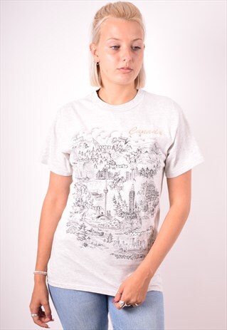 WOMENS VINTAGE CANADA T-SHIRT TOP MEDIUM GREY 90S