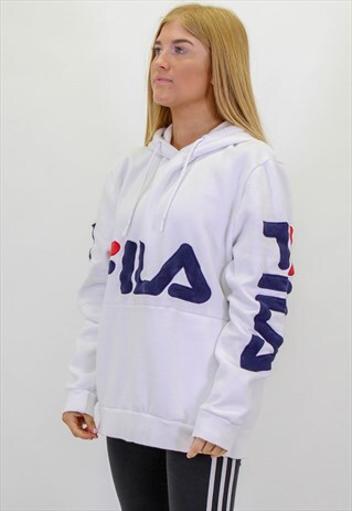 VINTAGE FILA SPELL OUT SWEATSHIRT HOODIE IN WHITE LARGE