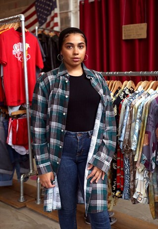 FLANNEL CHECK PATTERN LONG LINE SHIRT