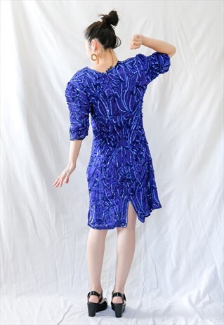 VINTAGE 80S BLUE SEQUINS DRESS